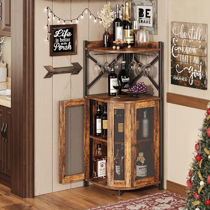 Home Bar Setup - Угловой барный шкаф с держателем для